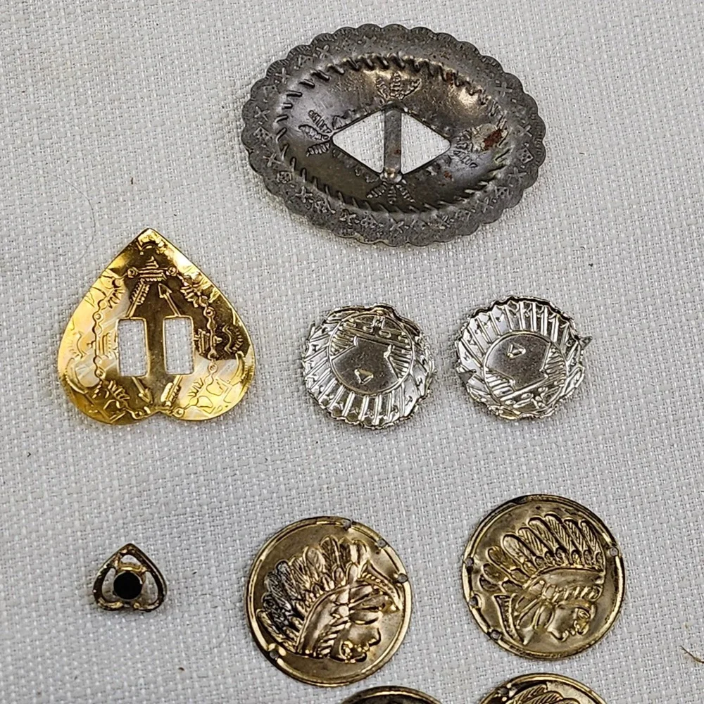 Vintage Western Native American Concho Button Lot Mixed‎ Metal Heart Findings